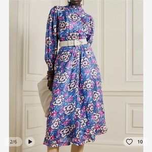 DESIGNER INSPO BLUE FLORAL MOCK NECK LONG SLEEVE DRESS. BLOGGER INFLUENCER FAV